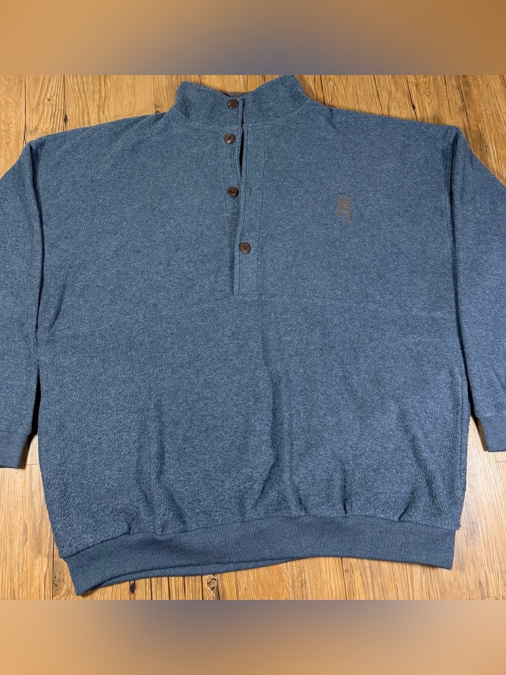Browning Men's Medium Blue Fleece Pullover Mock Neck 4 Button Hunting Outdoor